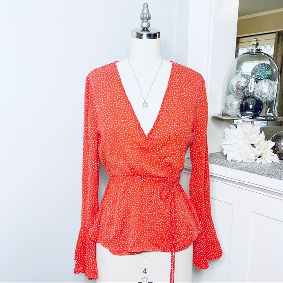 Lulu’s Red & White Polka Dot Love is Enough Wrap Top Blouse Small - Picture 4 of 11